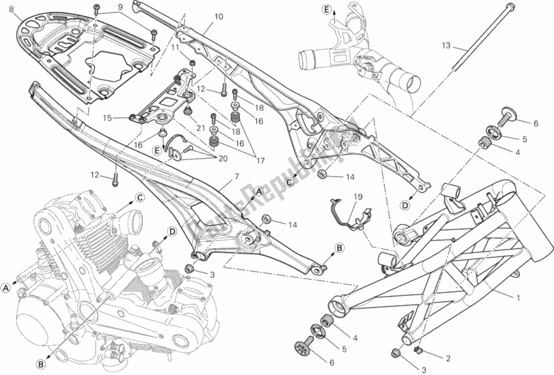 All parts for the Frame of the Ducati Monster 795 EU Thailand 2014